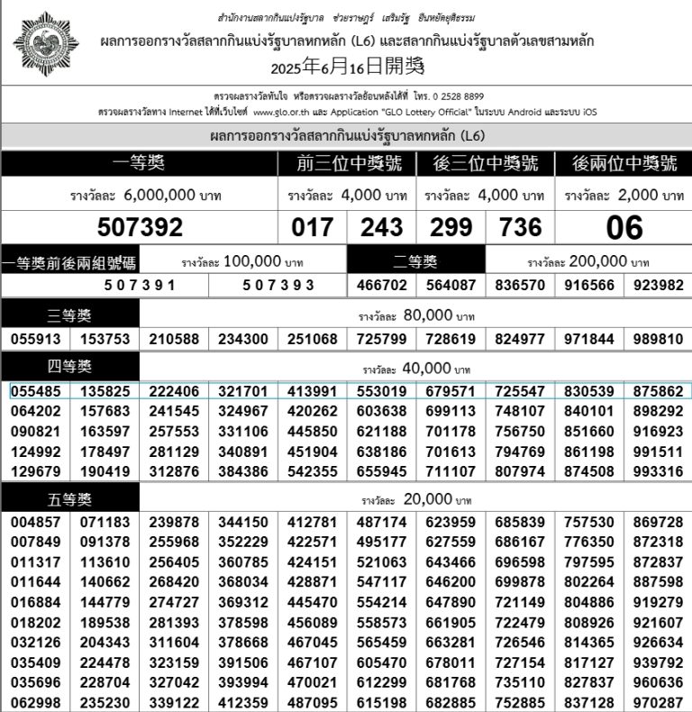 2025年6月16日政府彩票開獎