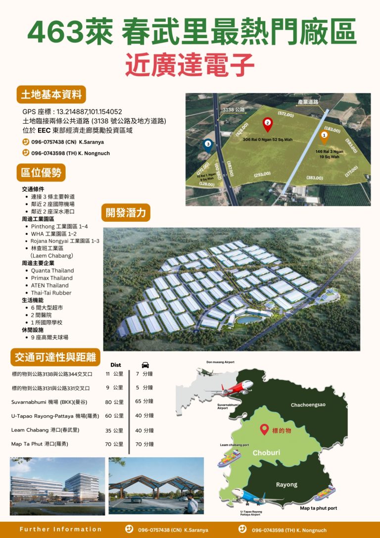 463萊出售 春武里近廣達電子