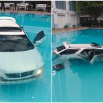 男子情緒失控 駕車沖入大學泳池