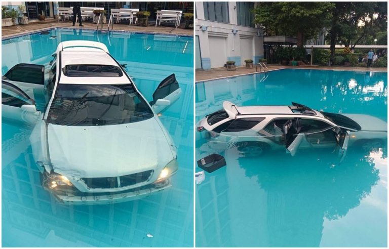 男子情緒失控 駕車沖入大學泳池